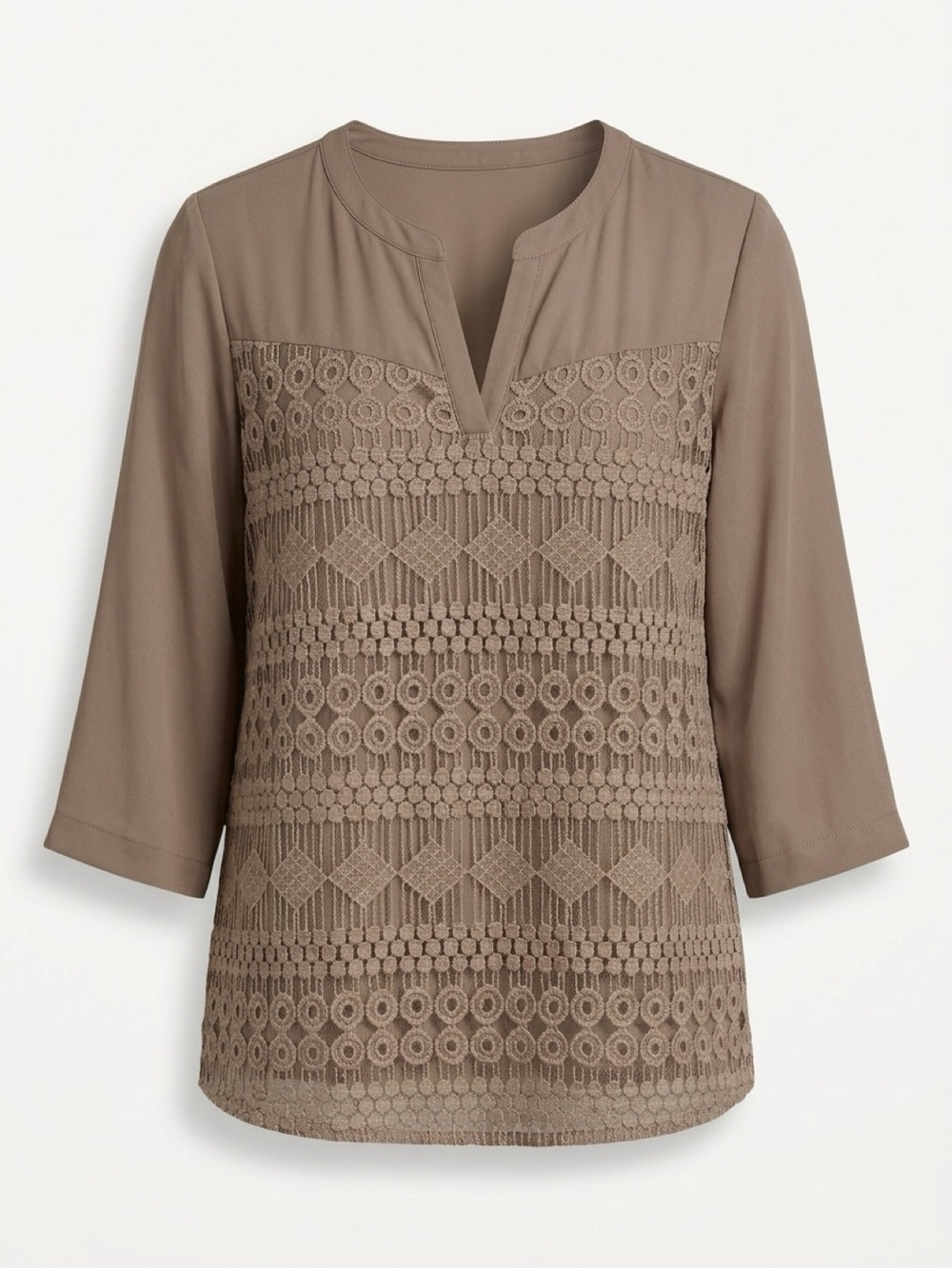 NWT New Directions Women's Size M Blouse Top Beige Taupe Lace